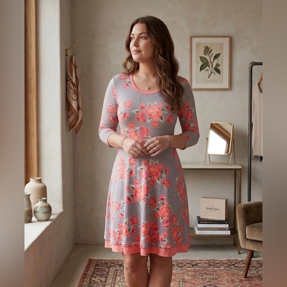 Matilda Jane Dresses & Skirts - MATILDA JANE Womens Small Gray & Pink Floral Marzipan Dress